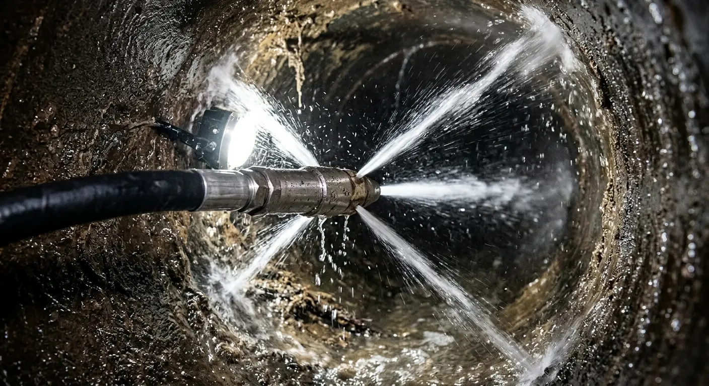 High-pressure hydro jetting nozzle cleaning sewer pipe for Sewer Cleanout in Volo